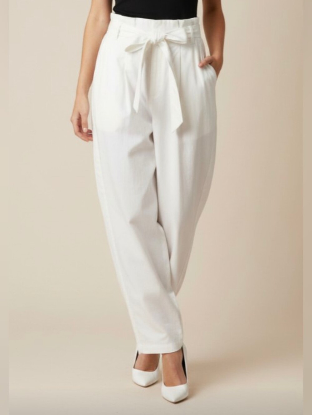 THE LIMITED! LINEN BLEND WHITE BELTED, HIGH WAIST, WIDE LEG, DRAPEY PANTS! SZ 8